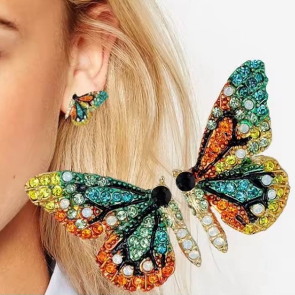 Multicolor  Crystal Butterfly Earrings